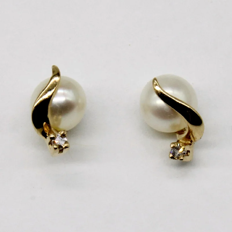 Lightweight hoop earrings for comfortable and all-day wear-Pearl & Diamond Earrings | 0.01ctw |