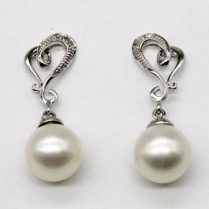 Hoop earrings with oversized designs for a bold, fashion-forward statement-Pearl & Diamond Heart Earrings | 0.02ctw |