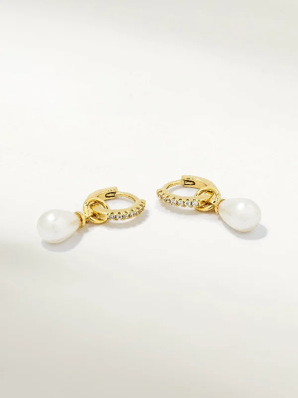 Best hoop earrings with vintage rhinestone embellishments for a retro-glam effect-Pearl Drop Huggie Earrings