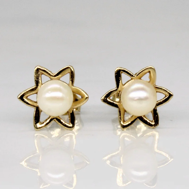 Hoop earrings with multi-tone finishes for a colorful and layered effect-Pearl Star Earrings