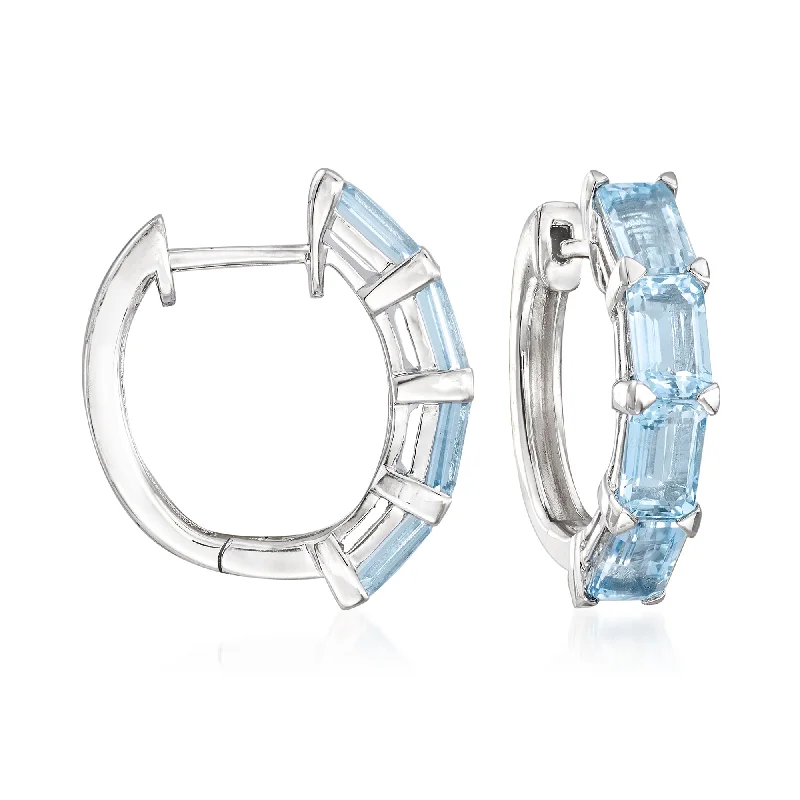 Best hoop earrings with hammered gold for a rustic yet elegant look-Ross-Simons Aquamarine Hoop Earrings in Sterling Silver