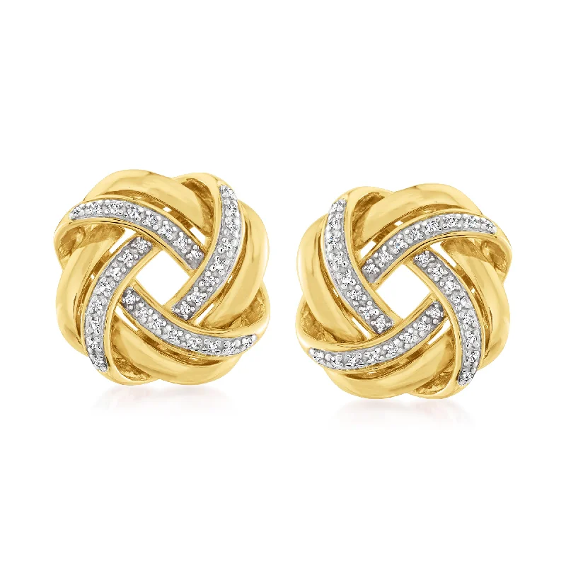 Classic hoop earrings with a thin profile for a sleek and subtle style-Ross-Simons Diamond Love Knot Earrings in 18kt Yellow Gold Over Sterling