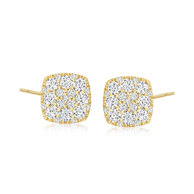 Best hoop earrings with geometric triangle shapes for a modern, chic design-Ross-Simons Diamond Square Cluster Earrings in 14kt Yellow Gold