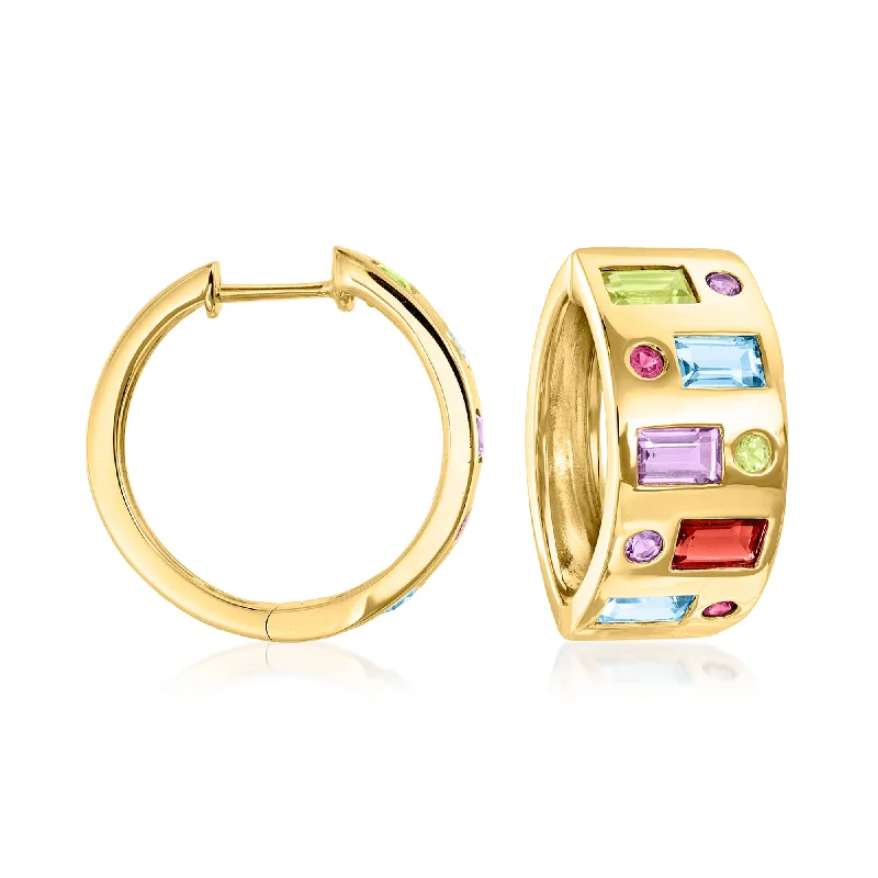 Best hoop earrings with butterfly motifs for a playful and whimsical appearance-Ross-Simons Multi-Gemstone Hoop Earrings in 18kt Gold Over Sterling