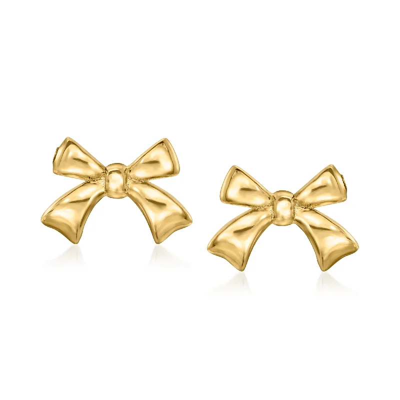 Hoop earrings with dangling charms for a playful and fun look-RS Pure by Ross-Simons 14kt Yellow Gold Bow Earrings