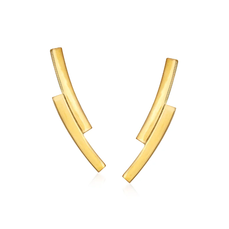 Hoop earrings with dangling charms for a playful and fun look-RS Pure by Ross-Simons 14kt Yellow Gold Mini Double-Curve Ear Climbers