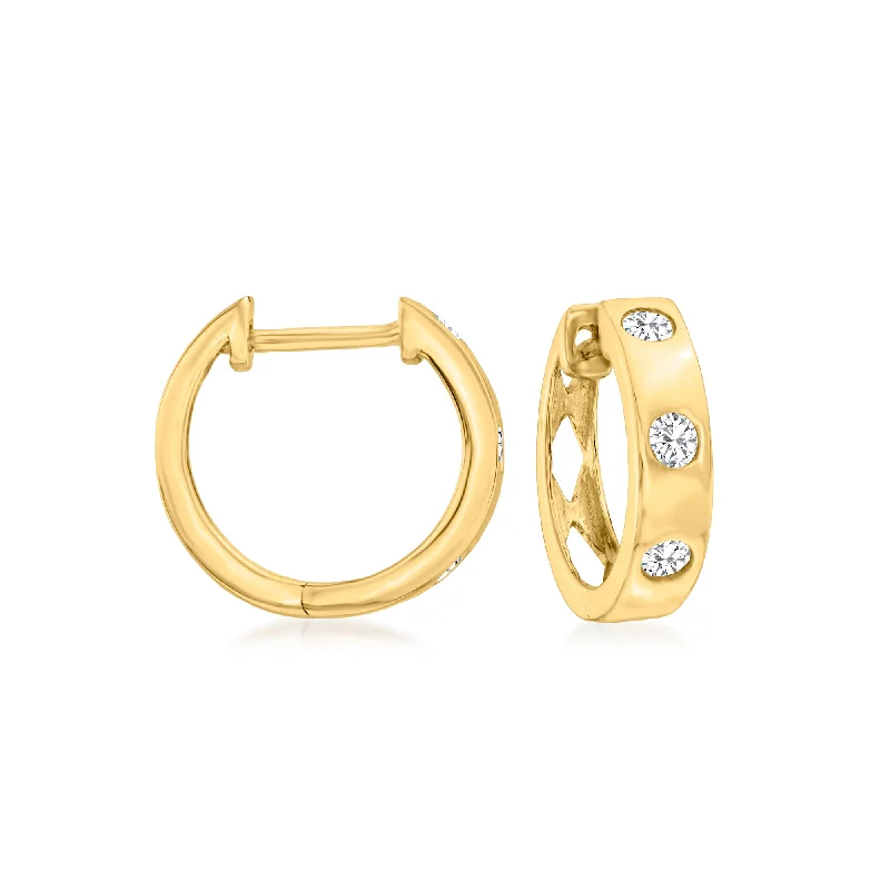 Hoop earrings with luxe velvet finishes for a rich and luxurious touch-RS Pure by Ross-Simons Bezel-Set Diamond Huggie Hoop Earrings in 14kt Yellow Gold