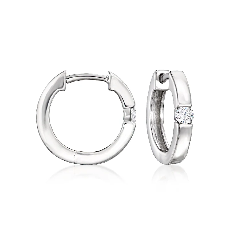 Hoop earrings with circle designs for a classic and timeless shape-RS Pure by Ross-Simons Diamond Hoop Earrings in Sterling Silver