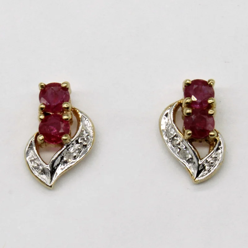 Hoop earrings with gold accents for a warm, elegant statement piece-Ruby & Diamond Earrings | 0.18ctw, 0.01ctw |