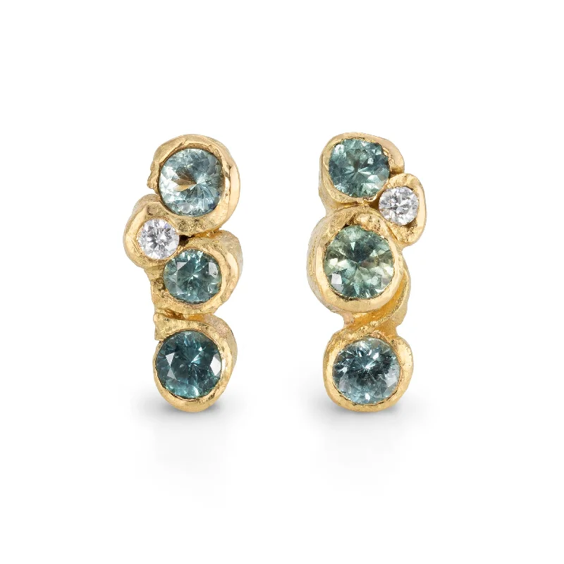 Stylish hoop earrings with diamond accents for an elegant and sparkling effect-Green Ocean Sapphire Spiralis Studs