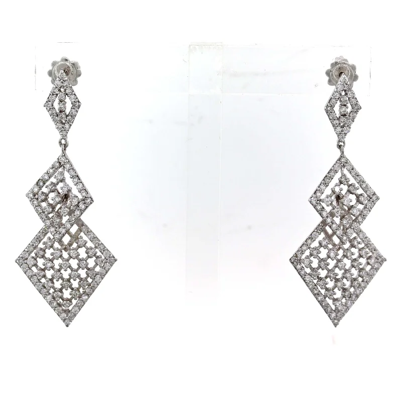 Classic hoop earrings with a thin profile for a sleek and subtle style-14k White Gold 2.65ctw Diamond Drop Dangle Lace Chandelier Earrings