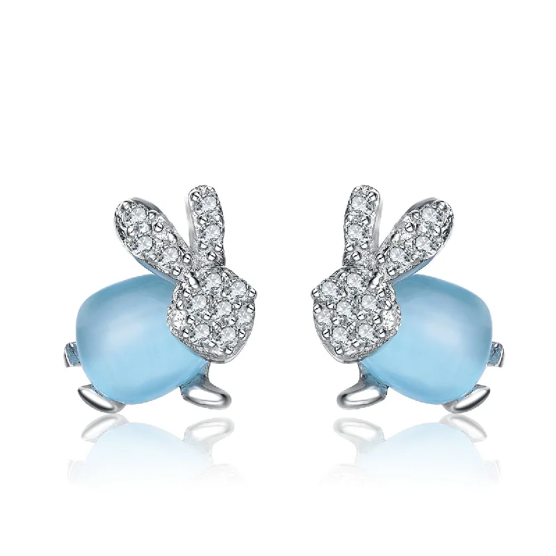 Hoop earrings with removable pendants for a versatile and customizable accessory-Provence Blue Bead Bunny Earrings