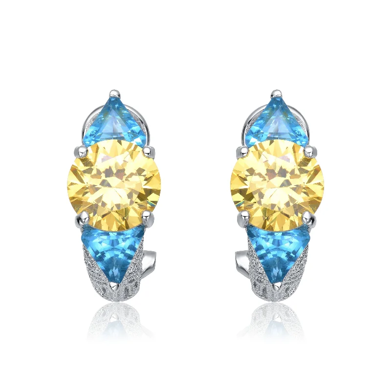 Hoop earrings with hearts for a sweet and romantic gesture-Henriette Blue and Yellow Cubic Zirconia Hoop Earrings