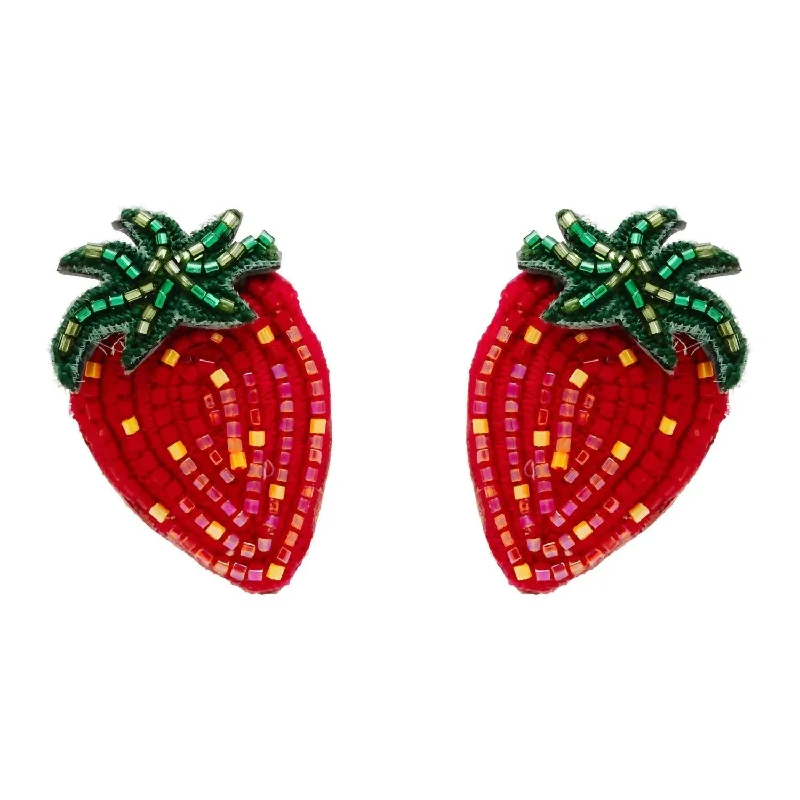 Hoop earrings with braided patterns for a detailed and textured finish-Strawberry Studs In Red