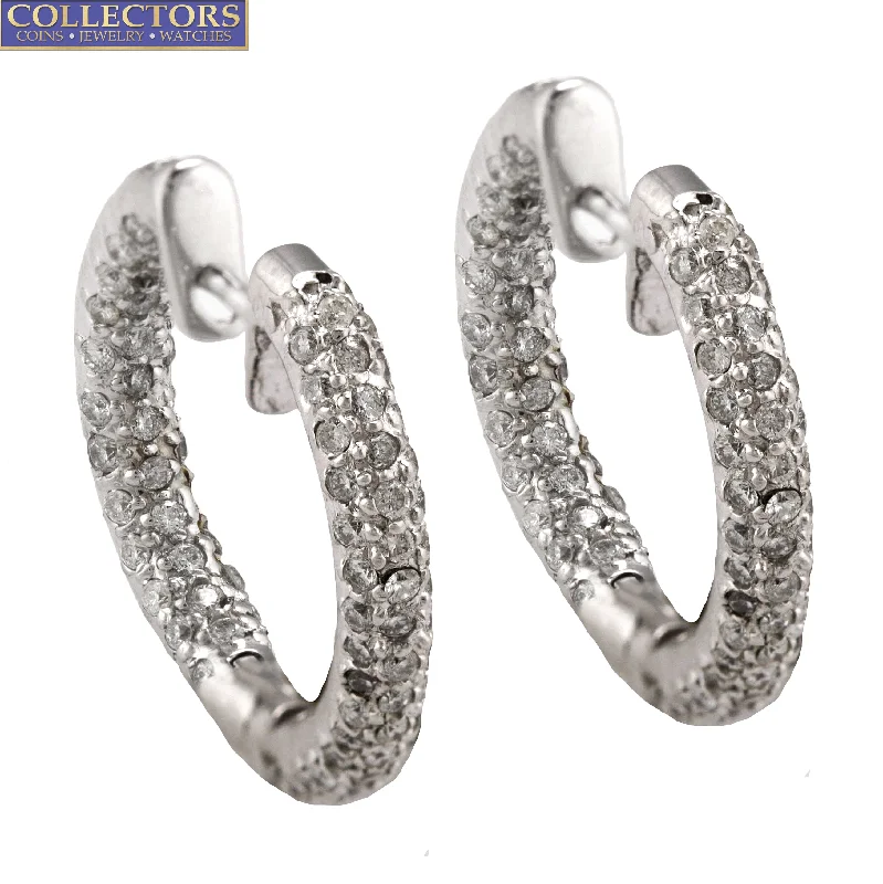 Hoop earrings with twisted leather for a chic and modern boho look-Stunning Ladies Modern 14K White Gold 1.80ctw Diamond Hoop Huggie Earrings