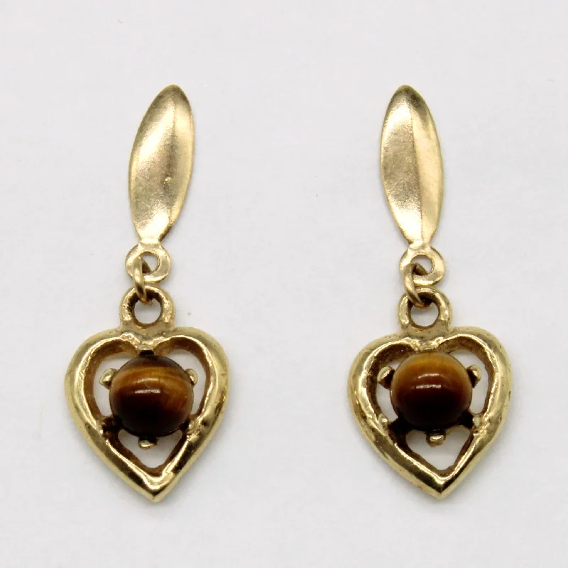 Best hoop earrings with sterling silver for an affordable and chic design-Tiger's Eye Drop Heart Earrings | 1.60ctw |