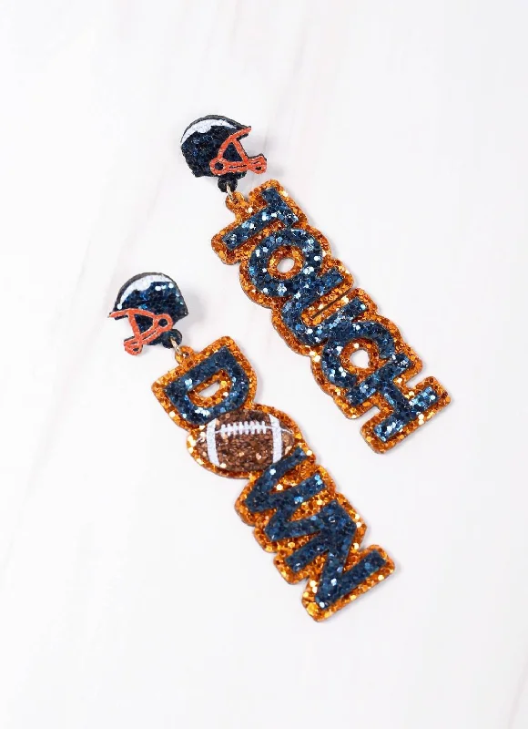 Hoop earrings with hammered textures for a boho-chic and rustic vibe-Touchdown Glitter Earring In Navy Orange