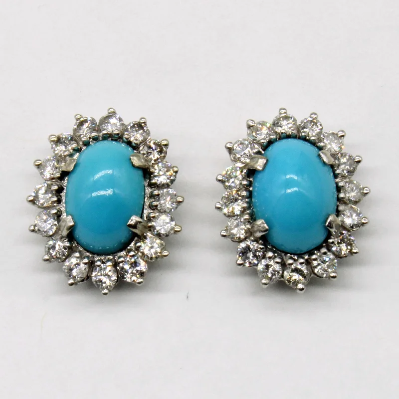 Hoop earrings with gold accents for a warm, elegant statement piece-Turquoise & Diamond Halo Earrings | 2.80ctw, 0.38ctw |