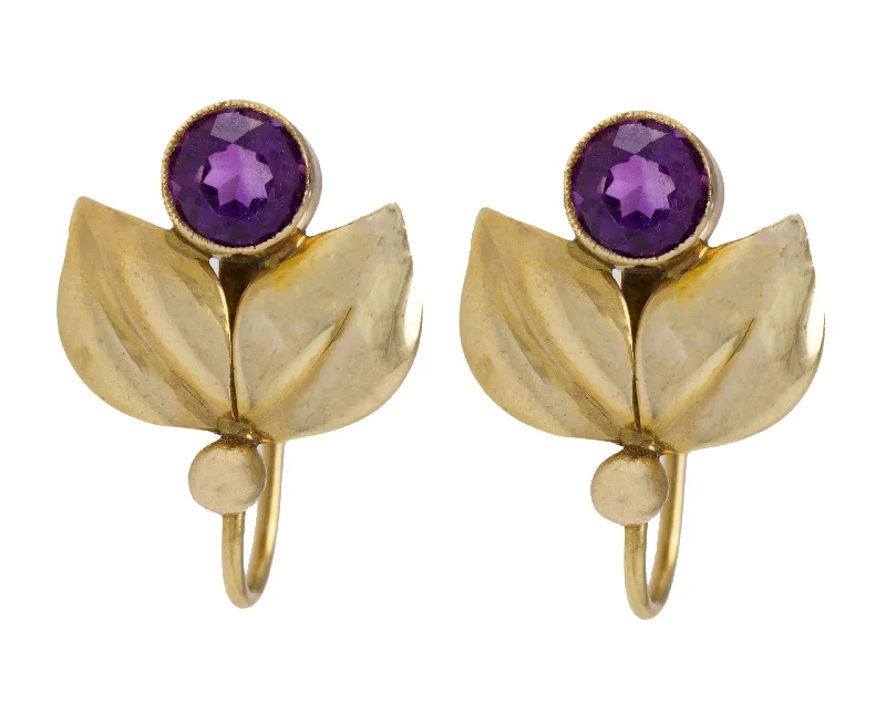 Hoop earrings with floral motifs for a feminine and nature-inspired look-Vintage Estate 14K Yellow Gold 1.06ctw Amethyst Gemstone Non-Pierced Earrings