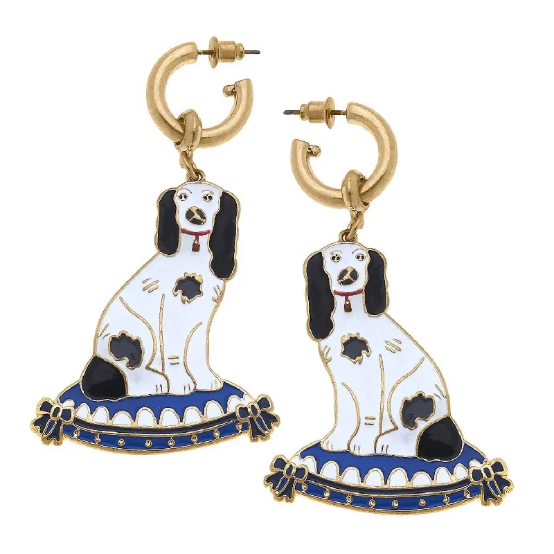 Hoop earrings with faceted crystals for added sparkle and shine-Women's Baron Enamel Staffordshire Dog Earrings In Black/white