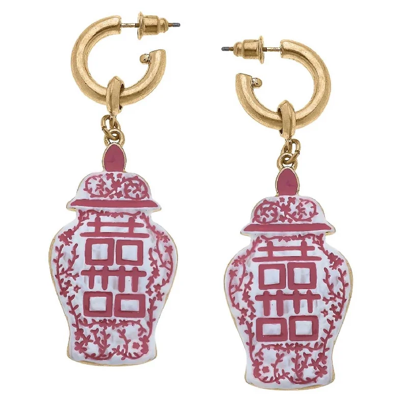 Hoop earrings with luxe velvet finishes for a rich and luxurious touch-Women's Blaire Enamel Ginger Jar Earrings In Pink