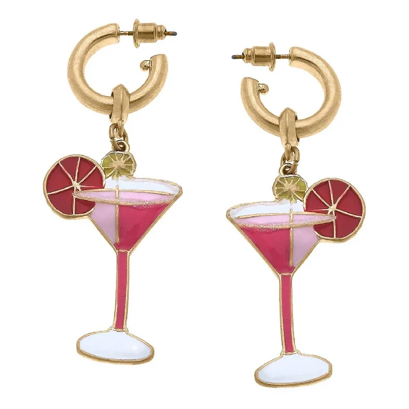 Large hoop earrings for a bold and statement-making fashion accessory-Women's Cosmo Cocktail Enamel Earrings In Pink