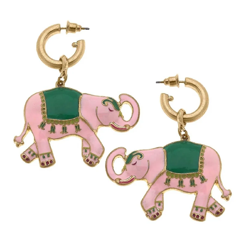 Best hoop earrings with baroque pearls for a luxurious and elegant vibe-Women's Livy Enamel Elephant Earrings In Pink/green