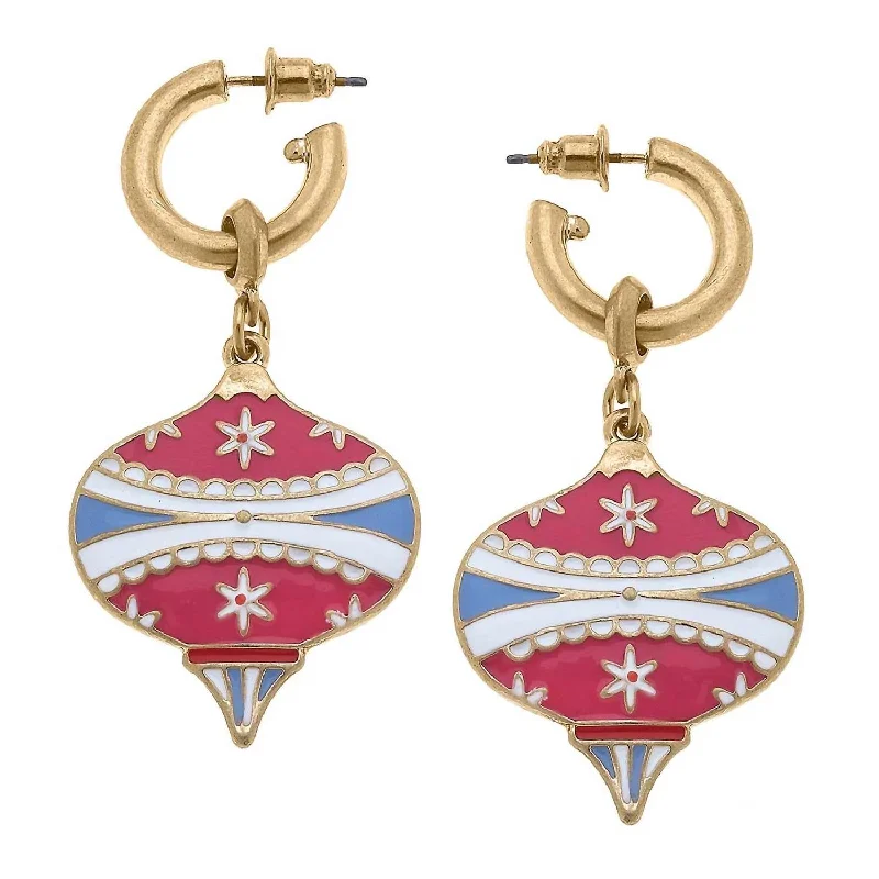 Classic hoop earrings with a thin profile for a sleek and subtle style-Women's Noelle Christmas Ornament Earrings In Pink Multi