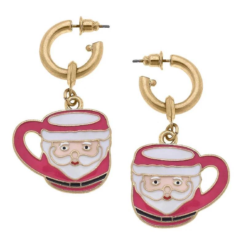 Best hoop earrings with rose gold for a romantic and warm aesthetic-Women's Noelle Santa Mug Earrings In Pink/white