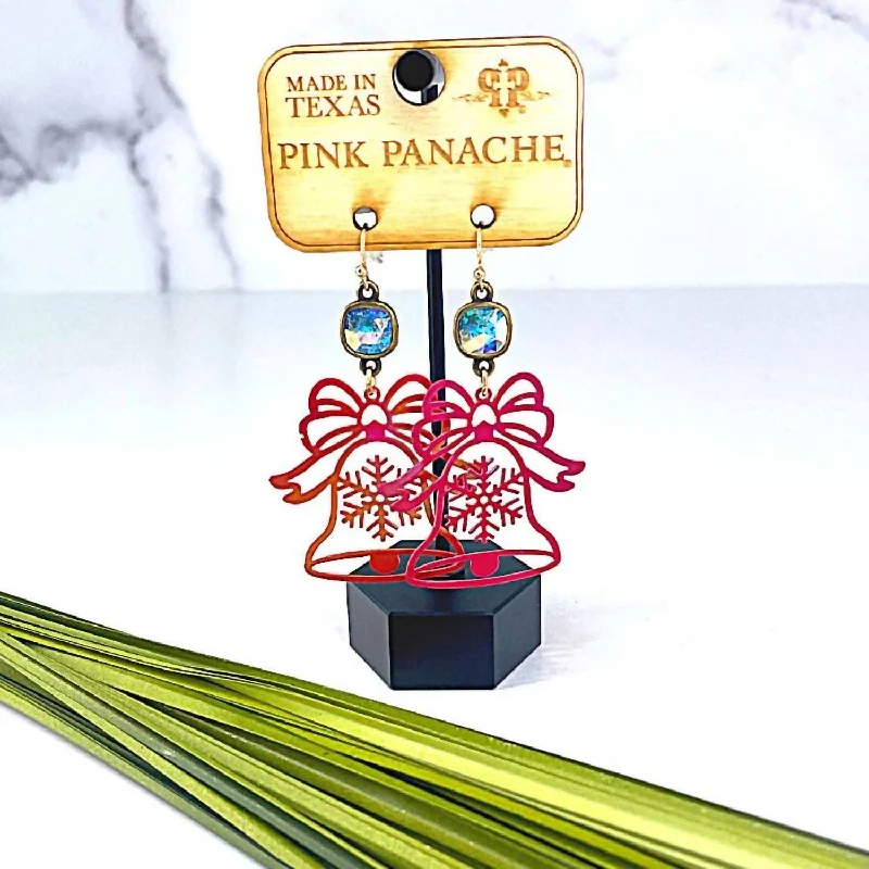 Hoop earrings with a matte black finish for a sleek, edgy vibe-Women's Rainbow Metallic Christmas Bell Earrings In Pink