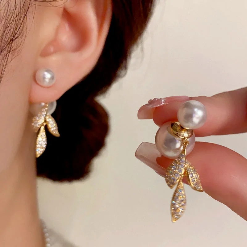 Waterproof Jackets for Outdoor -Casual jackets for work -14K Gold-Plated Zircon Leaf peal Jacket Earrings