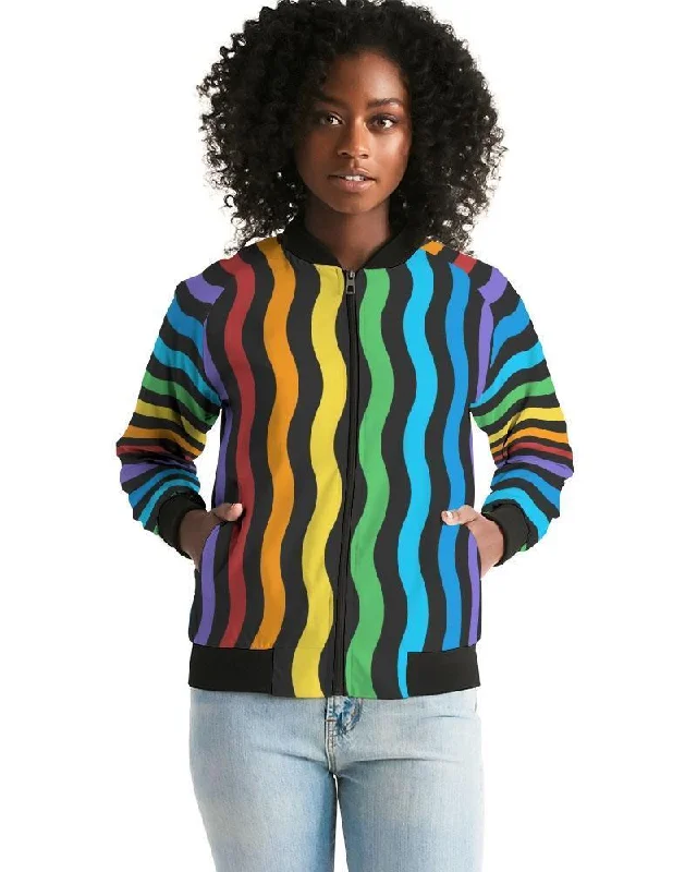 School Jackets for Uniform -Men's jackets with detachable hoods -Rainbow Stripe Style, Classic Womens Bomber Jacket