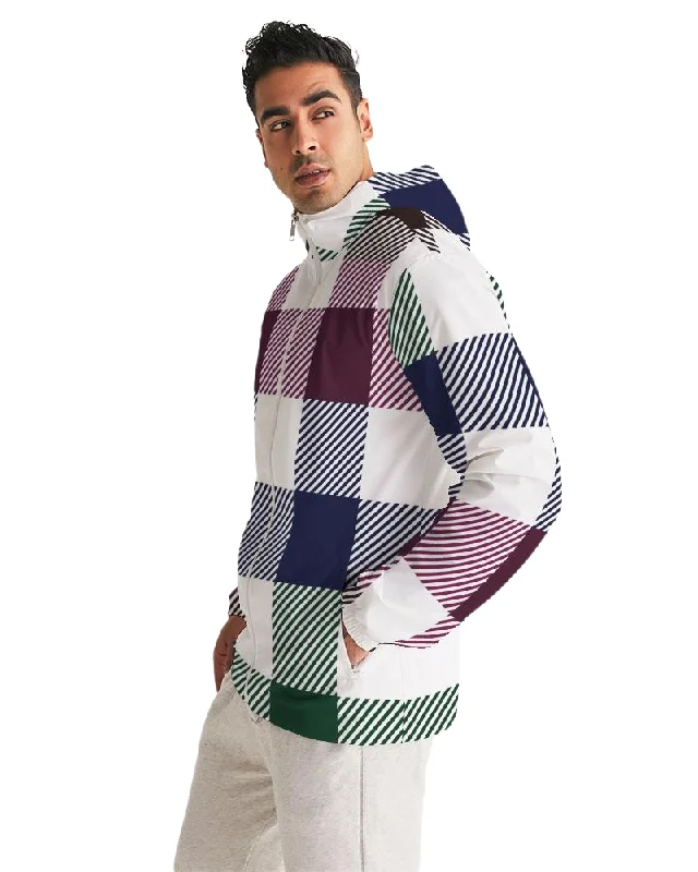 Sustainable Jackets for Eco-Friendly -Stylish trench jackets for men -Mens Hooded Windbreaker - Multicolor Tartan Plaid Water Resistant Jacket -  JJYJ0X