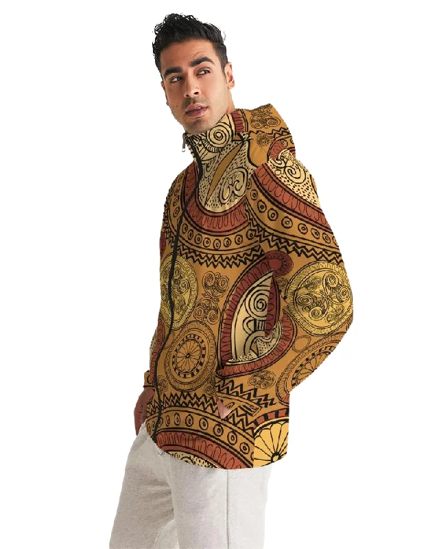 Appliquéd Jackets for Creativity -Classic plaid jackets for men -Mens Hooded Windbreaker - Brown Paisley Casual/Sports Water Resistant Jacket - JL120X