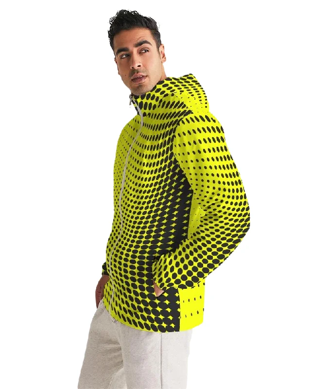 Painted Jackets for Artistic -Warm down jackets for extreme cold -Mens Hooded Windbreaker - Yellow Polka Dot Water Resistant Jacket - JL1B0X