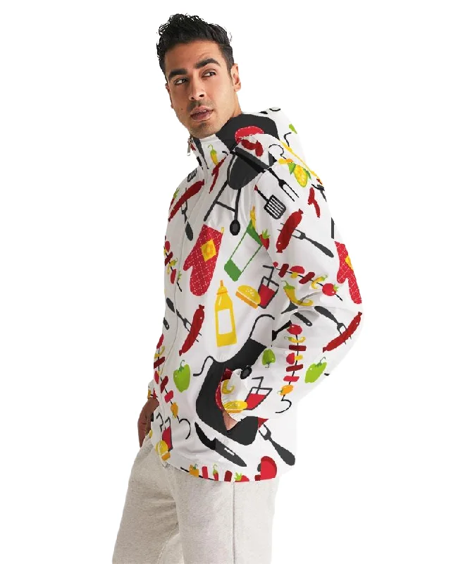 Logo Printed Jackets for Branding -Smart casual jackets for evening wear -Mens Hooded Windbreaker - BBQ White Casual/Sports Water Resistant Jacket - JL1O0X