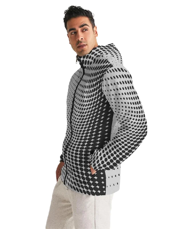 Bomber Jackets for Trendy Style -Casual jackets for everyday wear -Mens Hooded Windbreaker - Grey Polka Dot Water Resistant Jacket - JL260X