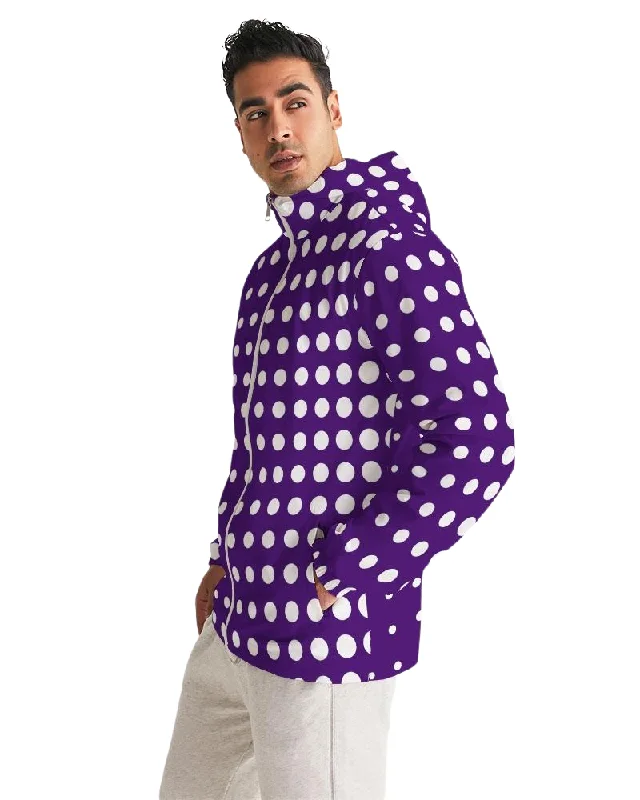 Trench Jackets for Classic Look -Trendy bomber jackets for women -Mens Hooded Windbreaker - Purple Polka Dot Water Resistant Jacket - JL2I0X