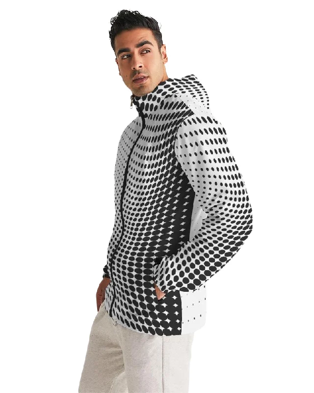 Blazer Jackets for Formal Occasions -Black denim jackets for men -Mens Hooded Windbreaker - White Polka Dot Water Resistant Jacket - JL300X