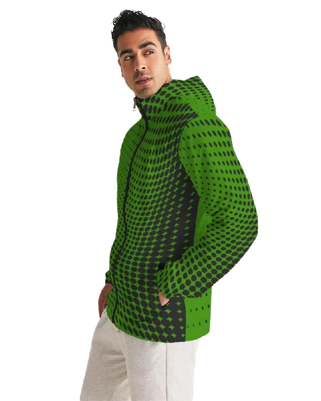 Wool Jackets for Cozy Feelings -Elegant blazers for women -Mens Hooded Windbreaker - Green Polka Dot Water Resistant Jacket - JL3I0X