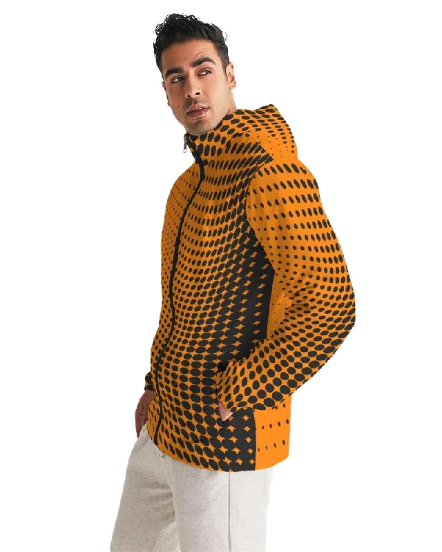 Down Jackets for Cold Protection -Jackets for rainy weather -Mens Hooded Windbreaker - Orange Polka Dot Water Resistant Jacket - JL3O0X