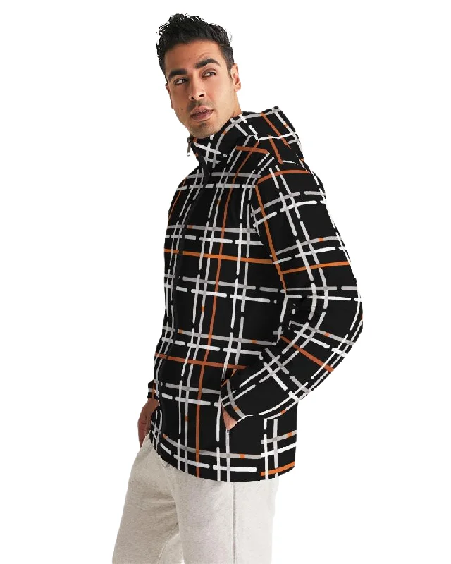 Zip-Up Jackets for Convenience -Insulated jackets for cold weather -Mens Hooded Windbreaker - Black Tartan Plaid Water Resistant Jacket - JL3V0X