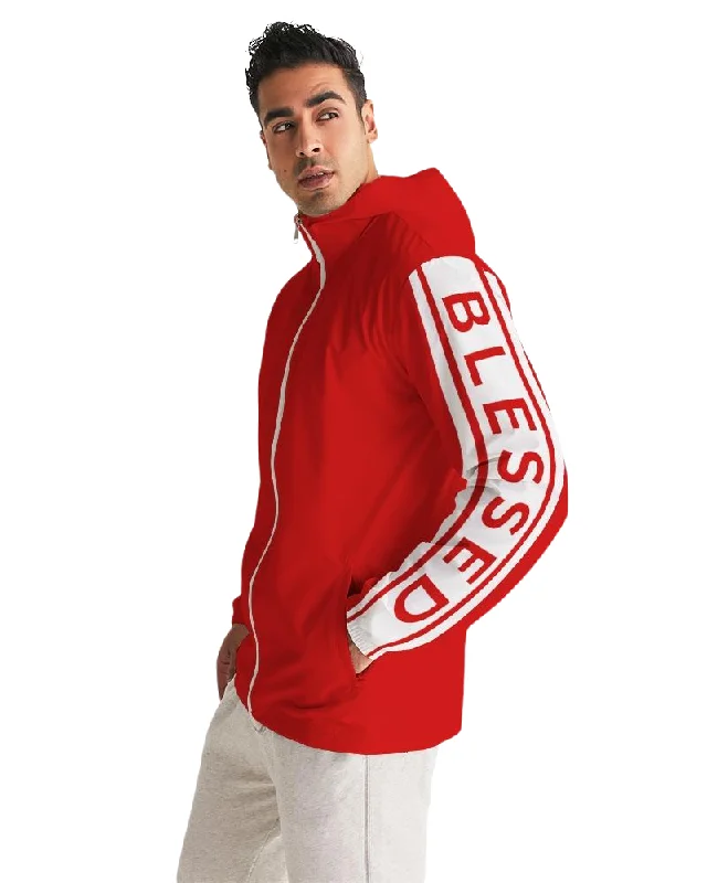 White Jackets for Clean -Stylish jackets for fashion lovers -Mens Hooded Windbreaker - Blessed Sleeve Stripe Red Water Resistant Jacket - J7QN0X