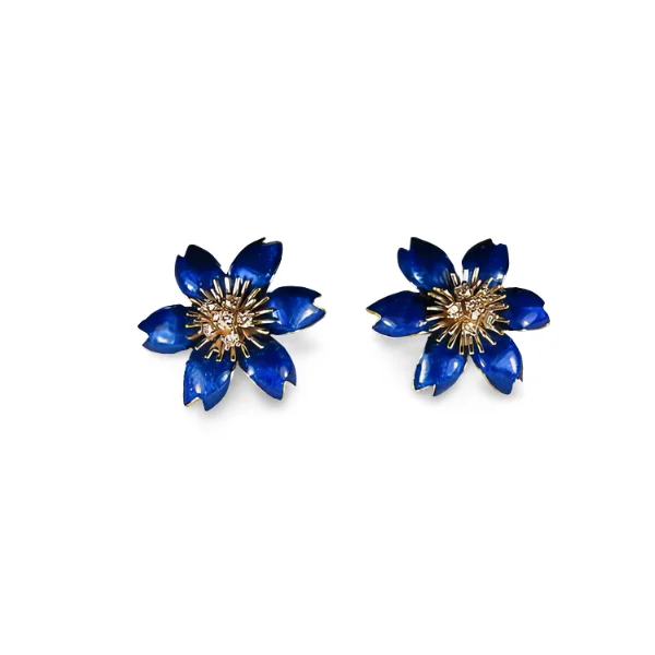 Duffle Jackets for Cozy Style -Versatile jackets for year-round wear -Magnificnet 18K White Gold Hidalgo Blue Enamel Floral Diamond Jacket Earrings