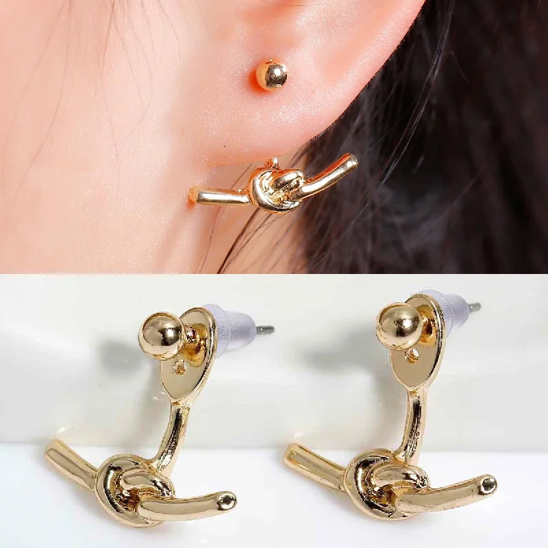 Yoga Jackets for Relaxation -Down-filled jackets for winter wear -Sexy Sparkles Ear Jacket Stud  Love Knot Gold Earrings Back Ear Cuffs Stud Earring