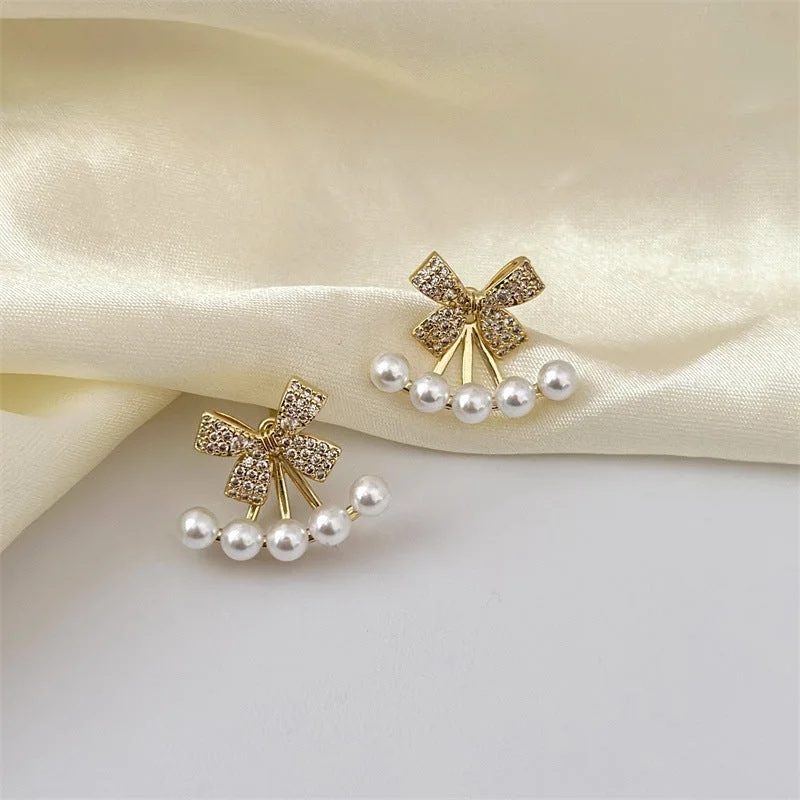 Cycling Jackets for Bike Rides -Breathable jackets for summer -Silver Post Bow Pearl Jacket Earrings