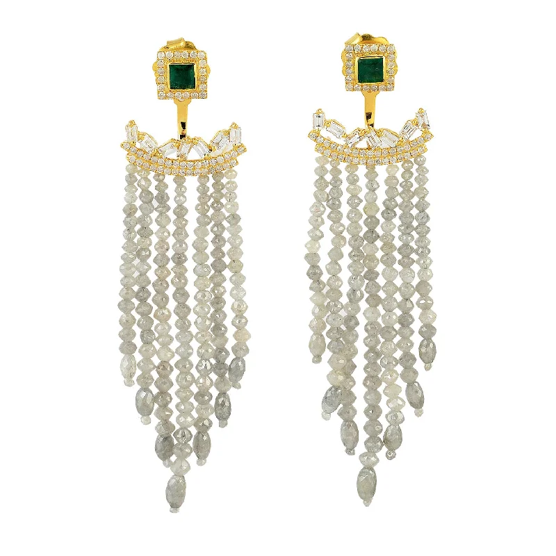 Sportswear Jackets for Athletic Use -Casual jackets for outdoor activities -Square Emerald Faceted Ice Diamond Beaded Tassel Ear Jacket Earrings In 18K Yellow Gold