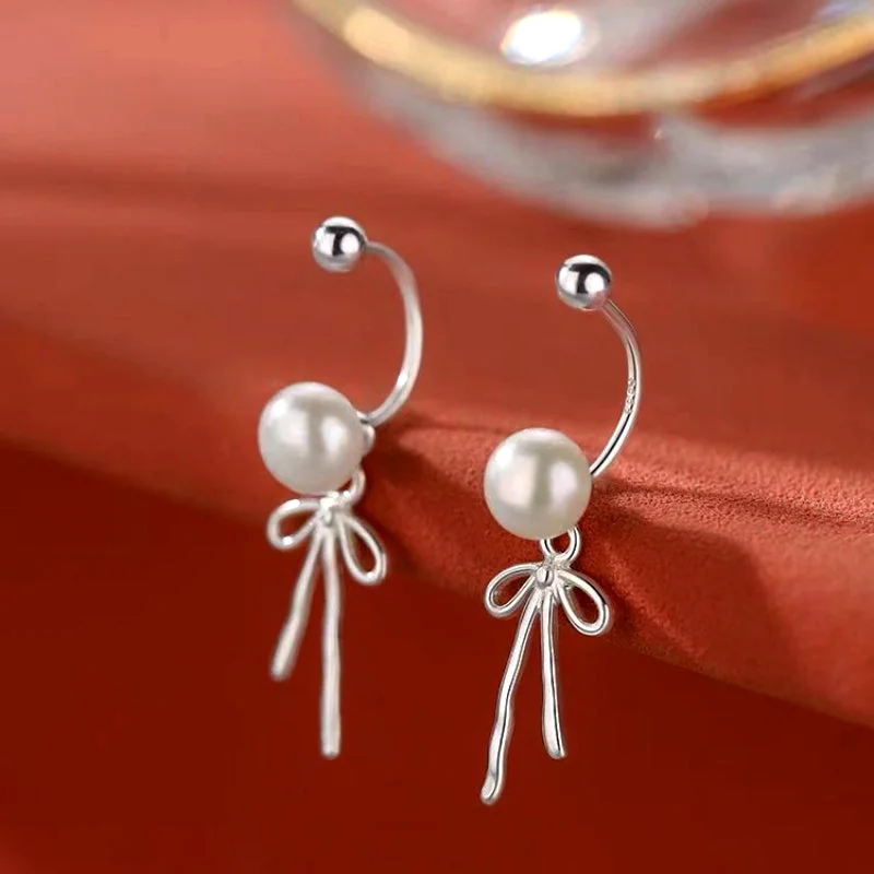 Office Jackets for Professional -High-performance jackets for skiing -Sterling Silver Bow Pearl Jacket Earrings