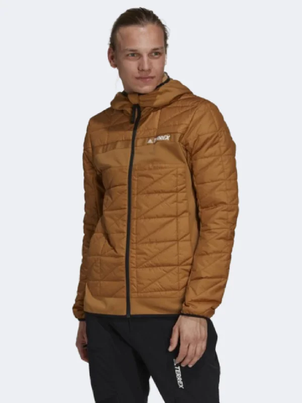 Striped Jackets for Fashion Look -Best jackets for mountain climbing -Adidas Terrex Hybrid Isulated Men Hiking Jacket Mesa Light Brown