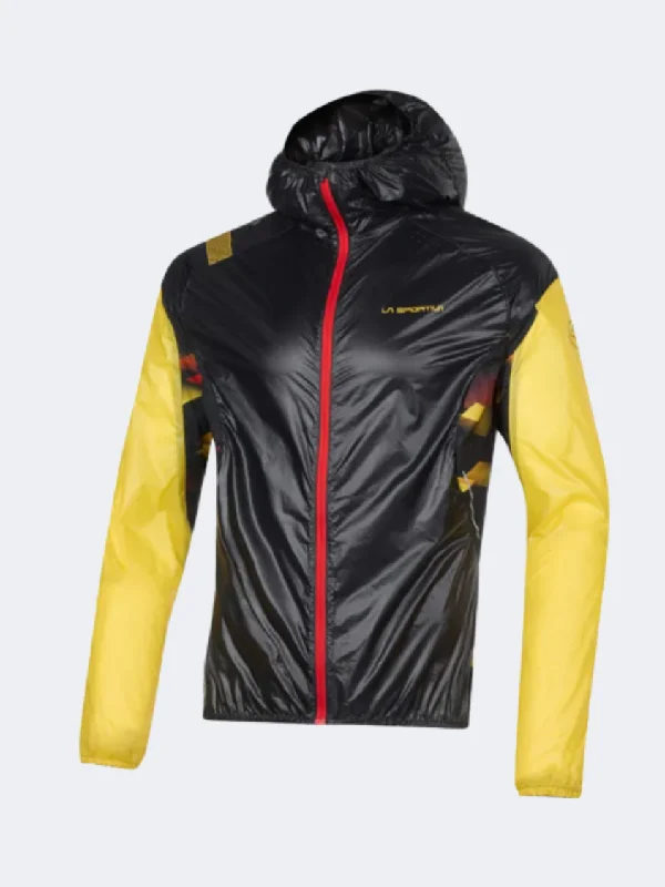 Recycled Jackets for Green -Jackets for layering during fall -La Sportiva Blizzard Windbreaker Men Hiking Jacket Black/Yellow